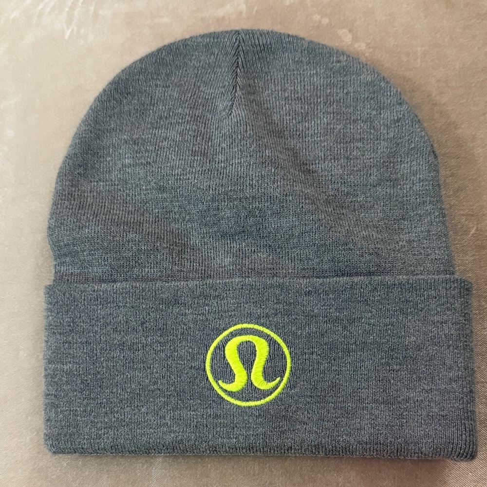 Lululemon Gray Beanie with Neon Logo